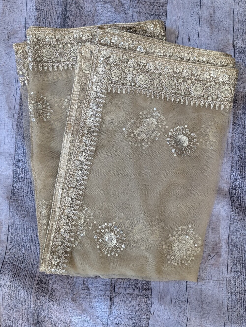 Elegant Women's Gold Embroidered Sequin Dupatta / Scarf